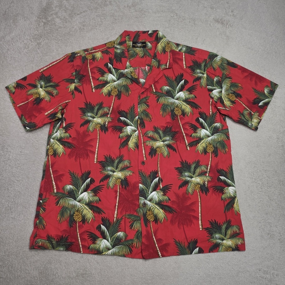Vtg Royal Creations Hawaiian Shirt Mens XL Red Palm Tree Aloha Cotton USA Made
